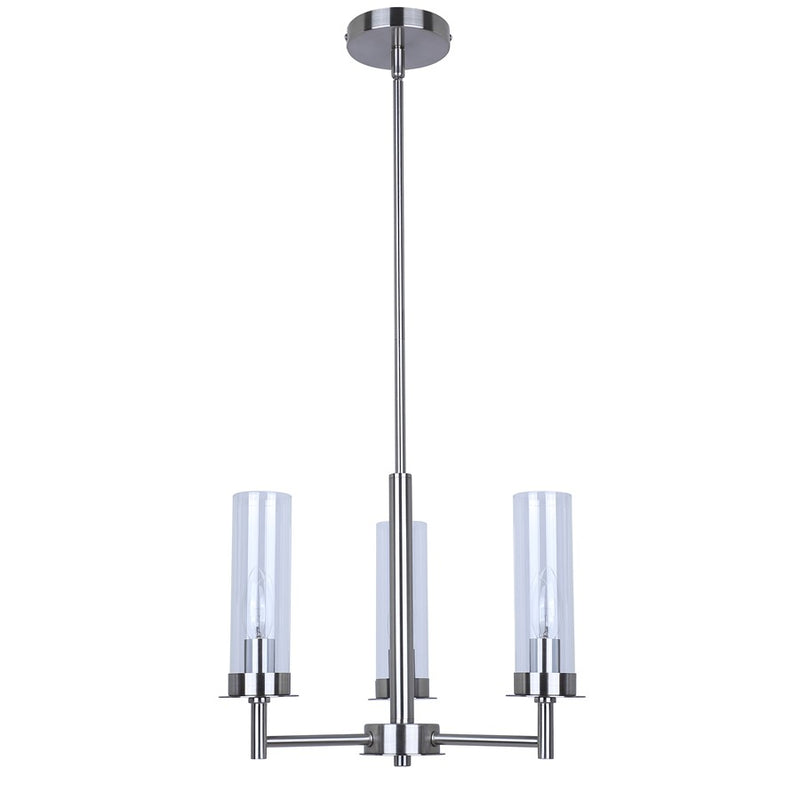 Canarm Benson 16in 3-Light Chandelier | Brushed Nickel and Clear Glass | Kitchen & Dining Room | 16 x 16 x 14 in | Model ICH1205A03BN