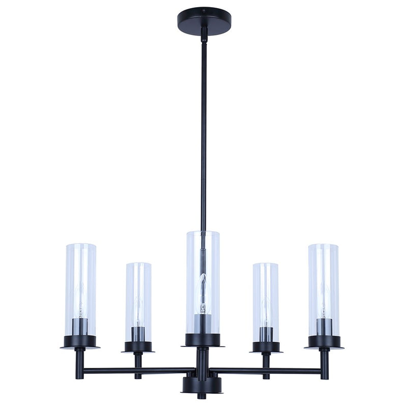 Canarm Benson 23in 5-Light Chandelier | Matte Black and Clear Glass | Kitchen & Dining Room | 23 x 23 x 20 in | Model ICH1205A05BK