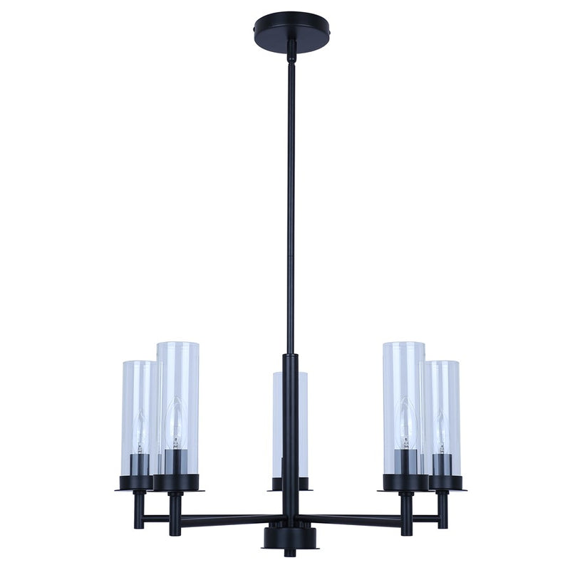 Canarm Benson 23in 5-Light Chandelier | Matte Black and Clear Glass | Kitchen & Dining Room | 23 x 23 x 20 in | Model ICH1205A05BK