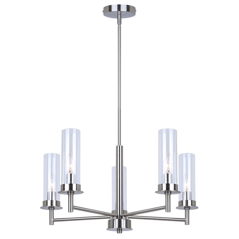 Canarm Benson 23in 5-Light Chandelier | Brushed Nickel and Clear Glass | Kitchen & Dining Room | 23 x 23 x 20 in | Model ICH1205A05BN