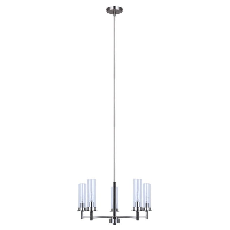Canarm Benson 23in 5-Light Chandelier | Brushed Nickel and Clear Glass | Kitchen & Dining Room | 23 x 23 x 20 in | Model ICH1205A05BN