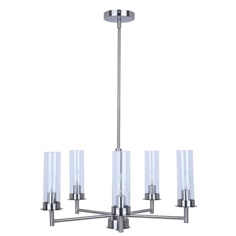 Canarm Benson 23in 5-Light Chandelier | Brushed Nickel and Clear Glass | Kitchen & Dining Room | 23 x 23 x 20 in | Model ICH1205A05BN