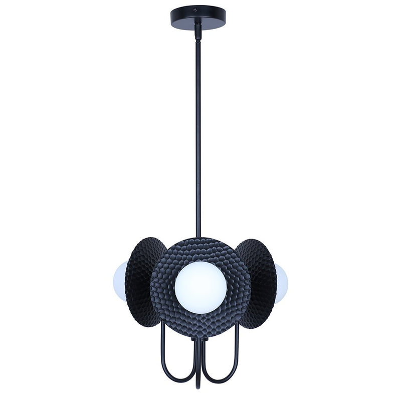 Canarm Mierka 17in 3-Light Chandelier | Matte Black and Opal Glass | Dining Room & Kitchen Island | 17 x 17 x 19 in | Model ICH1209A03BK9