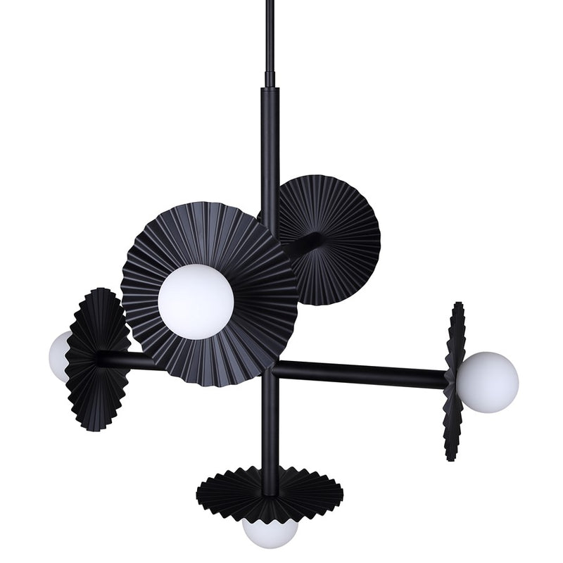 Canarm Payton 27in 5-Light Chandelier | Matte Black and Opal Glass | Dining Room & Entryway | 27 x 27 x 28 in | Model ICH1210A05BK9