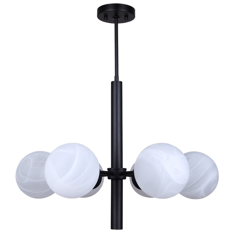 Canarm Mackenna 26in 6-Light Chandelier | Matte Black and Alabaster Glass | Dining Room & Living Room | 26 x 26 x 22 in | Model ICH1229A06BK