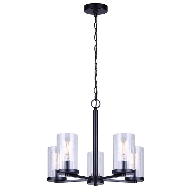 Canarm Britton 21in 5-Light Chandelier | Matte Black and Clear Glass | Dining Room & Kitchen Island | 21 x 21 x 18 in | Model ICH1234A05BK