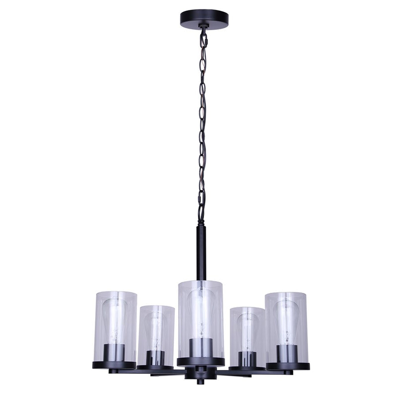 Canarm Britton 21in 5-Light Chandelier | Matte Black and Clear Glass | Dining Room & Kitchen Island | 21 x 21 x 18 in | Model ICH1234A05BK