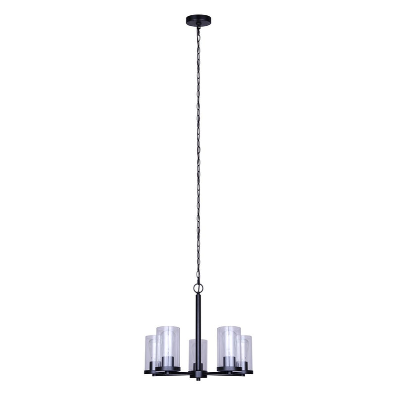Canarm Britton 21in 5-Light Chandelier | Matte Black and Clear Glass | Dining Room & Kitchen Island | 21 x 21 x 18 in | Model ICH1234A05BK