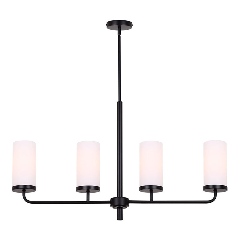 Canarm Malloy 4-Light 23.25in Chandelier | Matte Black Metal with Opal Glass Shades | Dining Room & Kitchen | Adjustable Height | Model ICH2029B04BK