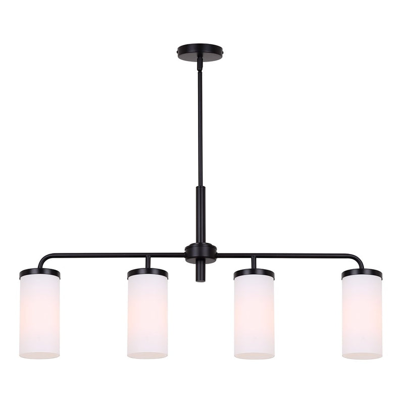 Canarm Malloy 4-Light 23.25in Chandelier | Matte Black Metal with Opal Glass Shades | Dining Room & Kitchen | Adjustable Height | Model ICH2029B04BK