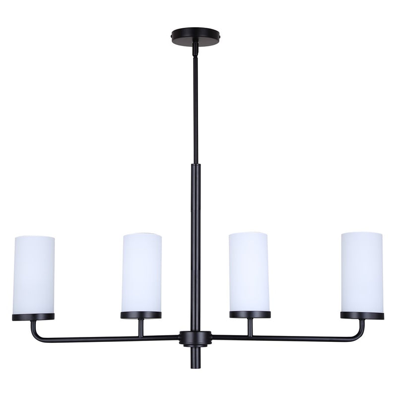Canarm Malloy 4-Light 23.25in Chandelier | Matte Black Metal with Opal Glass Shades | Dining Room & Kitchen | Adjustable Height | Model ICH2029B04BK