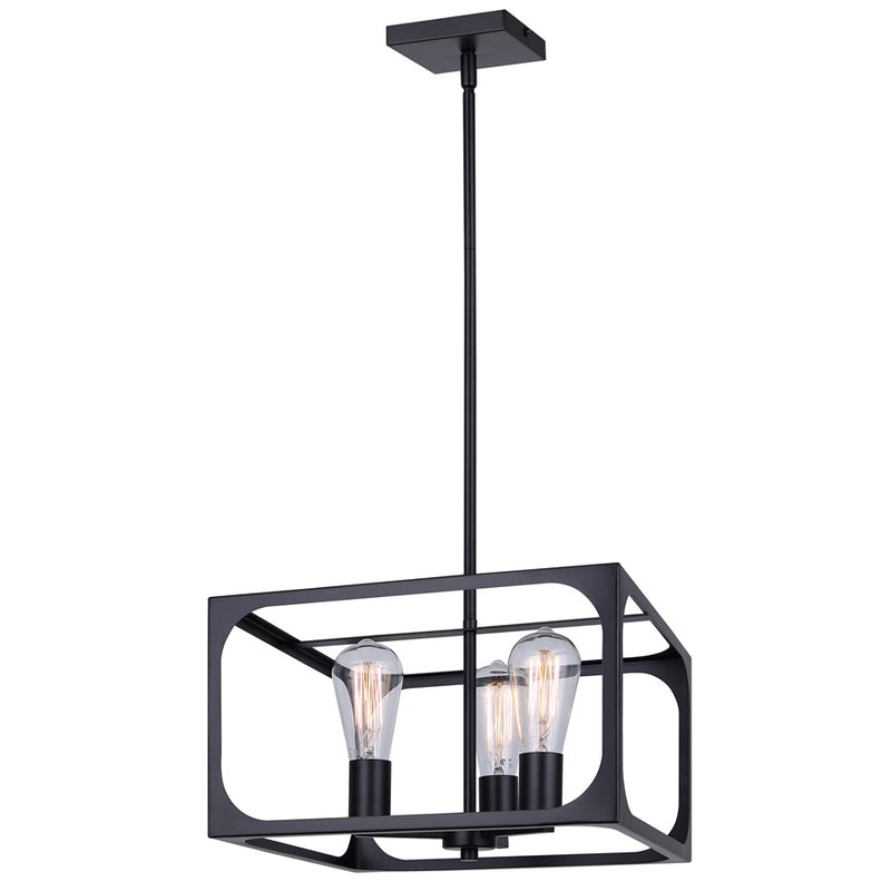 Canarm Zelie 13.75in 3-Light Chandelier | Industrial Matte Black Open-Cage Steel | Dining Room & Kitchen Island | Model ICH2180B03BK14