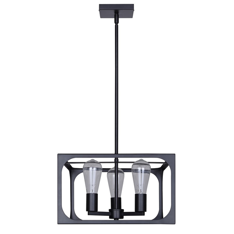 Canarm Zelie 13.75in 3-Light Chandelier | Industrial Matte Black Open-Cage Steel | Dining Room & Kitchen Island | Model ICH2180B03BK14