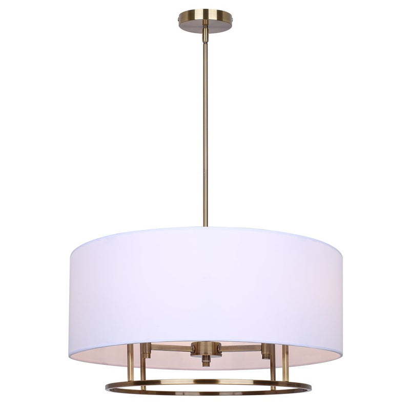 Canarm Bonnie 24in 3-Light Chandelier | Gold Steel and White Fabric Drum Shade | Dining Room & Bedroom | 24 x 24 x 14.75 in | Model ICH2191B03GD24