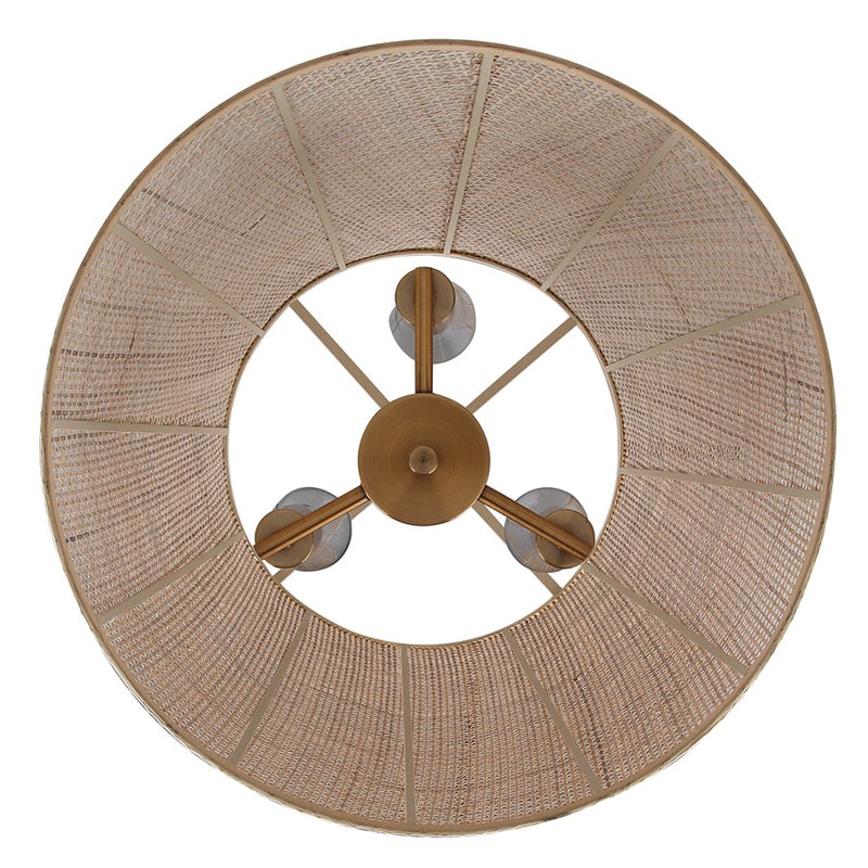 Canarm Mia 18in 3-Light Chandelier | Gold Steel and Natural Rattan Drum Shade | Kitchen Island & Dining Room | Model ICH2207B03GD18