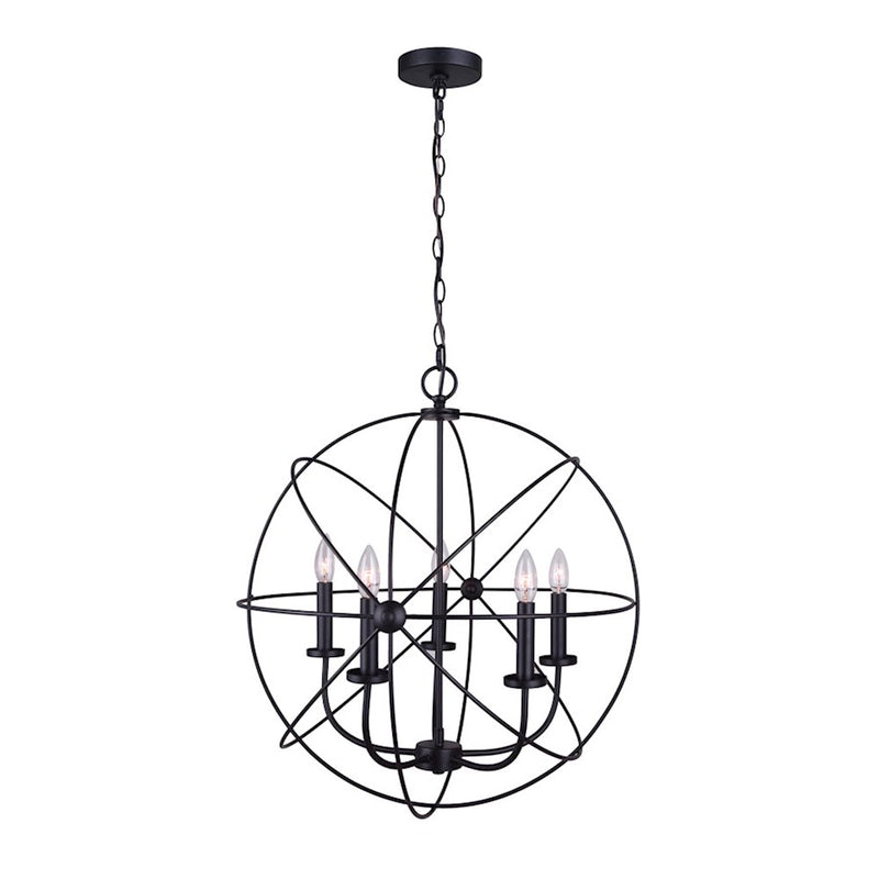 Canarm Sumerside 5-Light Chandelier | Modern Matte Black Metal | Dining Room & Kitchen Island | 25 x 26 in | Model ICH282B05BK25