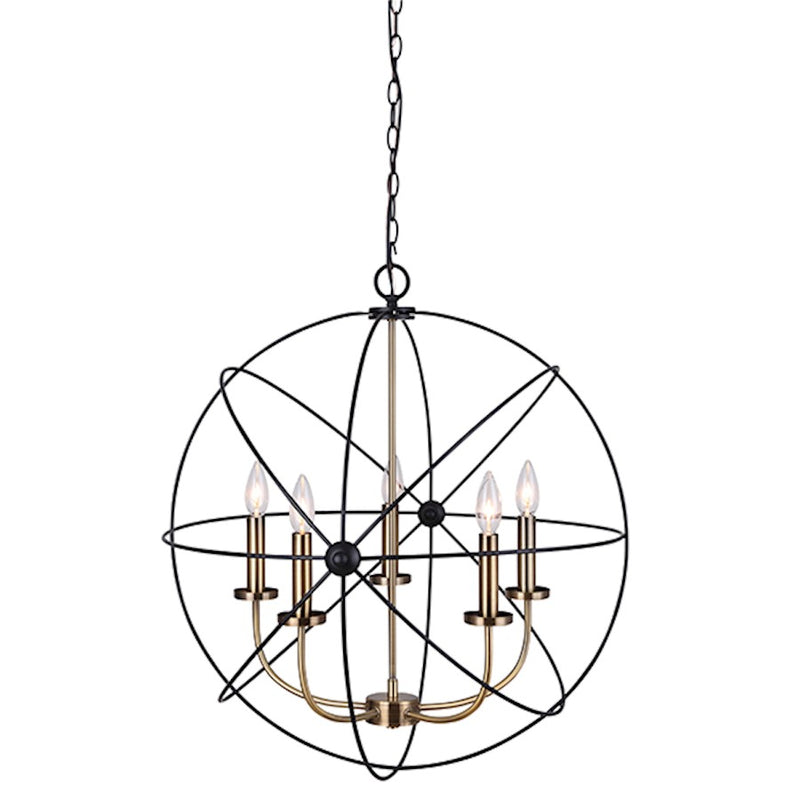 Canarm Sumerside 5-Light Chandelier | Matte Black & Gold Metal | Dining Room & Kitchen Island | 25 x 26 in | Model ICH282B05BKG25