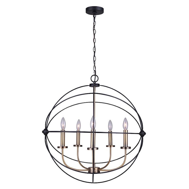 Canarm Sumerside 5-Light Chandelier | Matte Black & Gold Metal | Dining Room & Kitchen Island | 25 x 26 in | Model ICH282B05BKG25