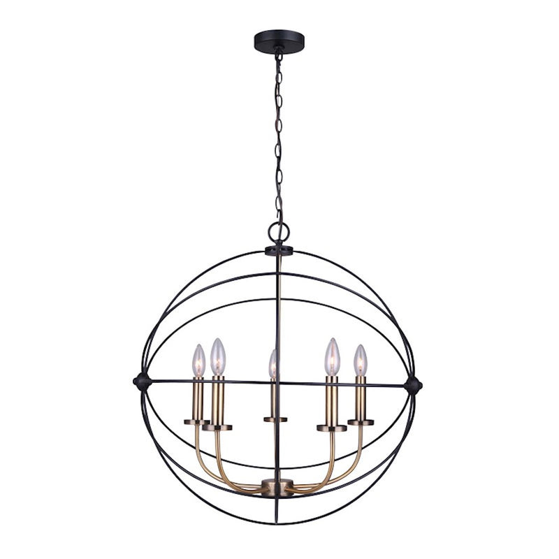 Canarm Sumerside 5-Light Chandelier | Matte Black & Gold Metal | Dining Room & Kitchen Island | 25 x 26 in | Model ICH282B05BKG25