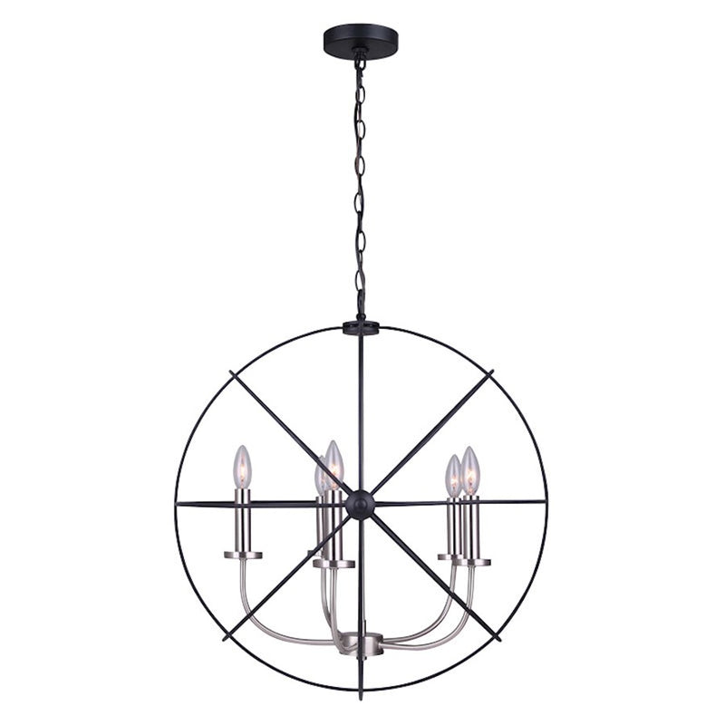 Canarm Sumerside 5-Light Chandelier | Matte Black & Brushed Nickel Metal | Dining Room & Kitchen Island | 25 x 26 in | Model ICH282B05BKN25