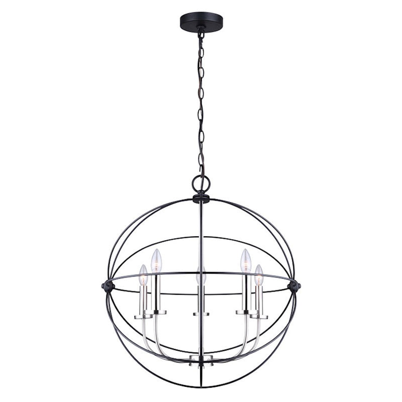Canarm Sumerside 5-Light Chandelier | Matte Black & Brushed Nickel Metal | Dining Room & Kitchen Island | 25 x 26 in | Model ICH282B05BKN25