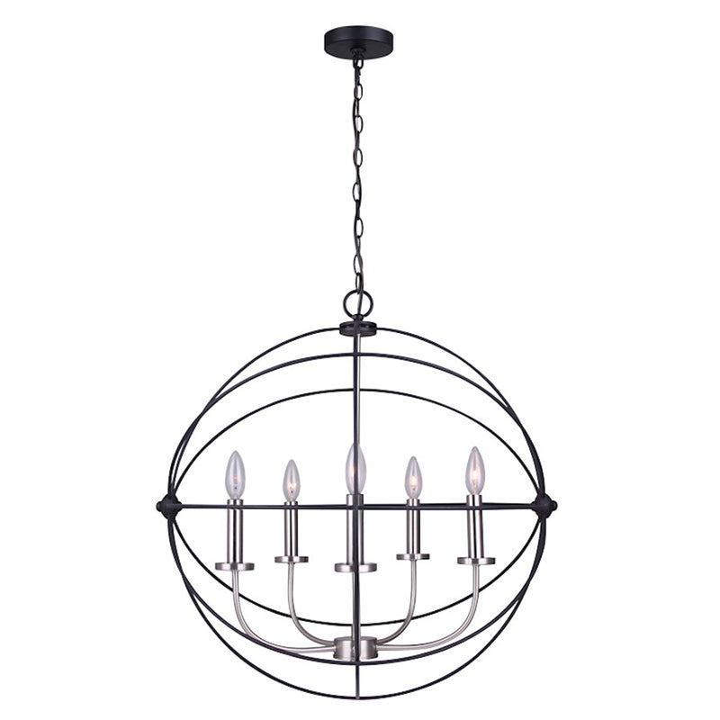 Canarm Sumerside 5-Light Chandelier | Matte Black & Brushed Nickel Metal | Dining Room & Kitchen Island | 25 x 26 in | Model ICH282B05BKN25