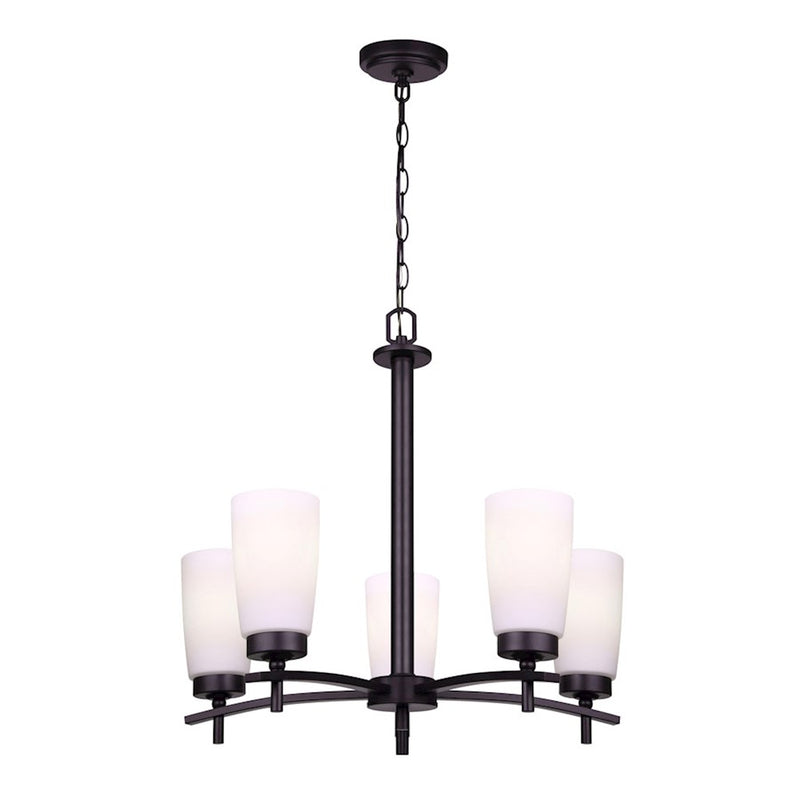 Canarm Portia 22in 5-Light Chandelier | Matte Black and Flat Opal Glass | Kitchen Island & Dining Room | 22 x 21 in | Model ICH326A05BK