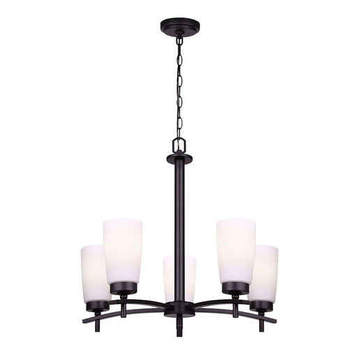 Canarm Portia 22in 5-Light Chandelier | Matte Black and Flat Opal Glass | Kitchen Island & Dining Room | 22 x 21 in | Model ICH326A05BK