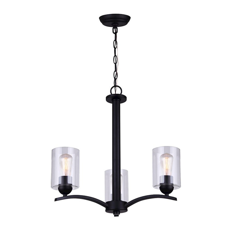 Canarm Hampton 20in 3-Light Chandelier | Matte Black and Clear Glass | Kitchen Island & Dining Room | 20 x 20 in | Model ICH370A03BK-CL