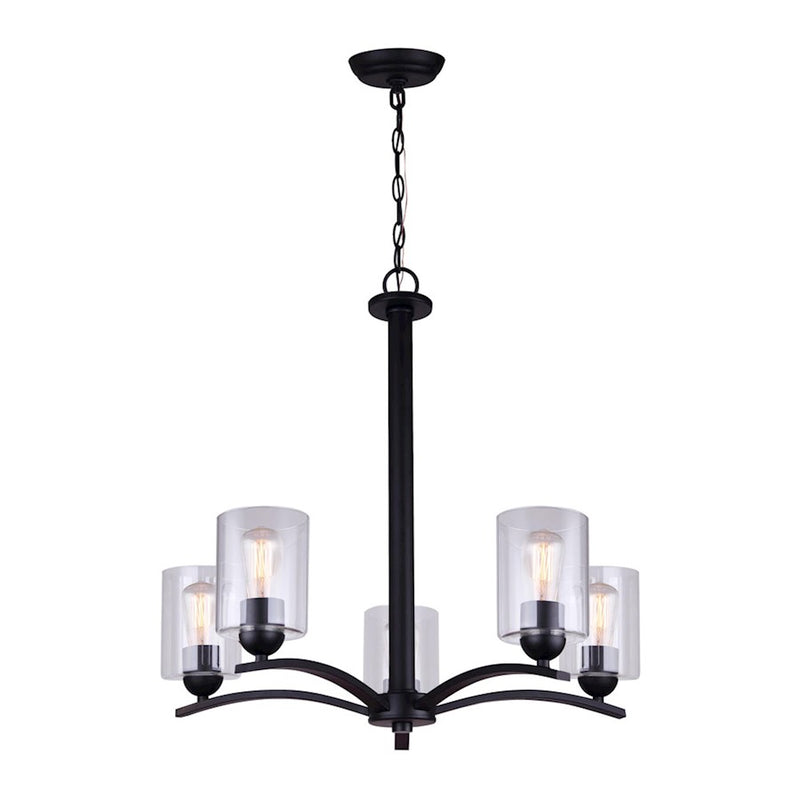 Canarm Hampton 24in 5-Light Chandelier | Matte Black and Clear Glass | Kitchen Island & Dining Room | 24 x 24 in | Model ICH370A05BK-CL