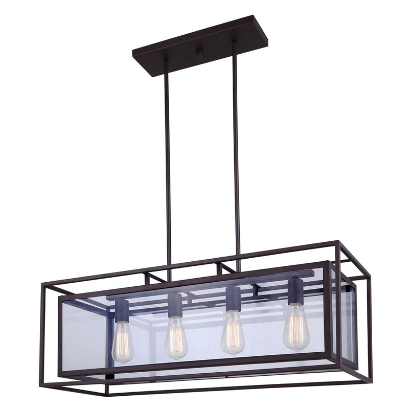 Canarm Isola 32in 4-Light Chandelier | Industrial Oil Rubbed Bronze and Clear Glass | Kitchen Island & Dining Room | Model ICH595A04ORB32
