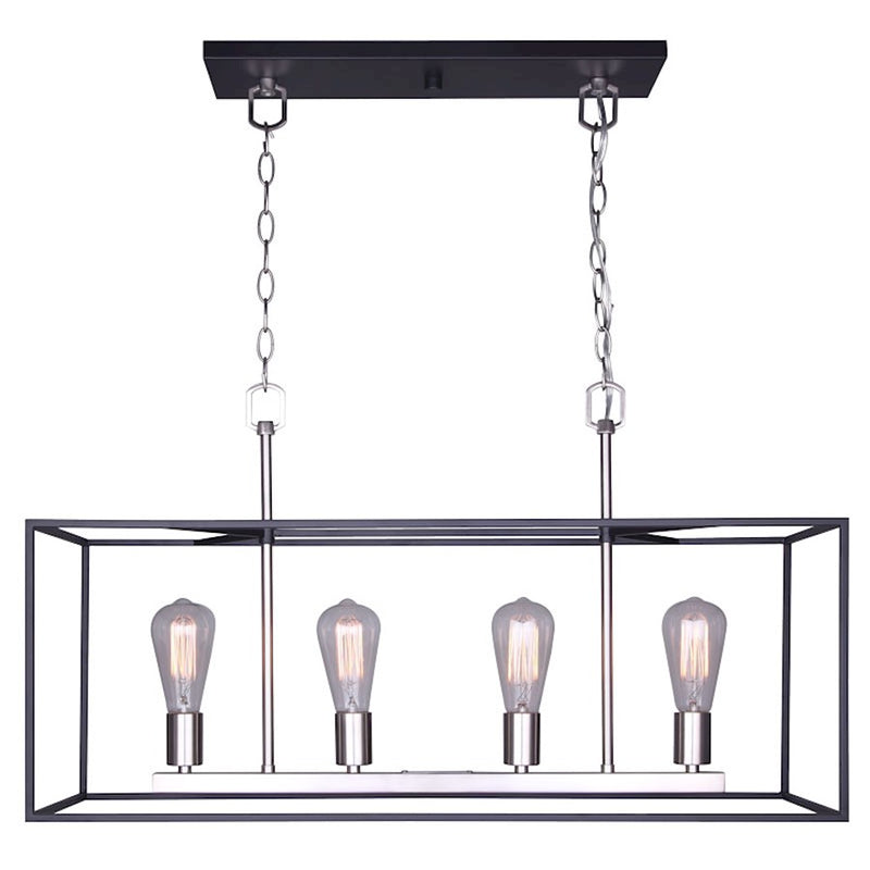 Canarm Roy 30in 4-Light Chandelier | Industrial Brushed Nickel and Matte Black Metal | Dining Room & Kitchen Island | Model ICH701A04BKN30