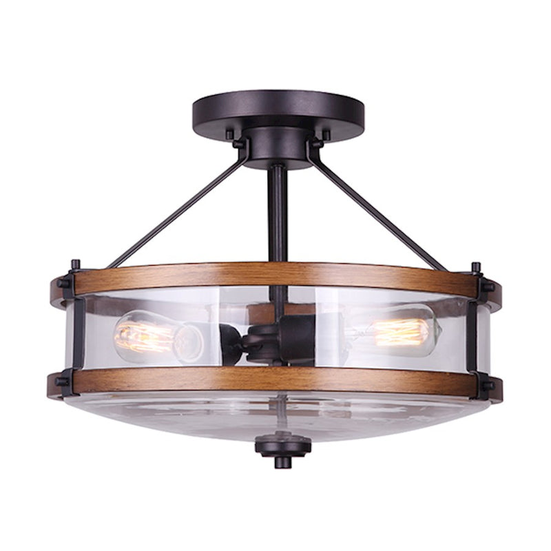 Canarm Canmore 16in 3-Light Chandelier | Orb and Brushed Wood with Clear Glass | Dining Room & Entryway | 16 x 16 x 13 in | Model ICH740A03RBB-D