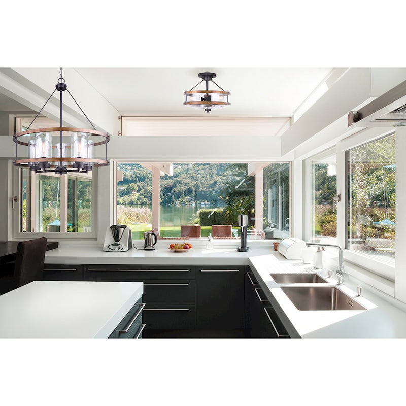 Canarm Canmore 16in 3-Light Chandelier | Orb and Brushed Wood with Clear Glass | Dining Room & Entryway | 16 x 16 x 13 in | Model ICH740A03RBB-D