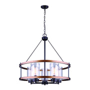 Canarm Canmore 24in 5-Light Chandelier | Rubbed Bronze and Brushed Wood with Clear Glass | Dining Room & Living Room | Model ICH740A05RBB24