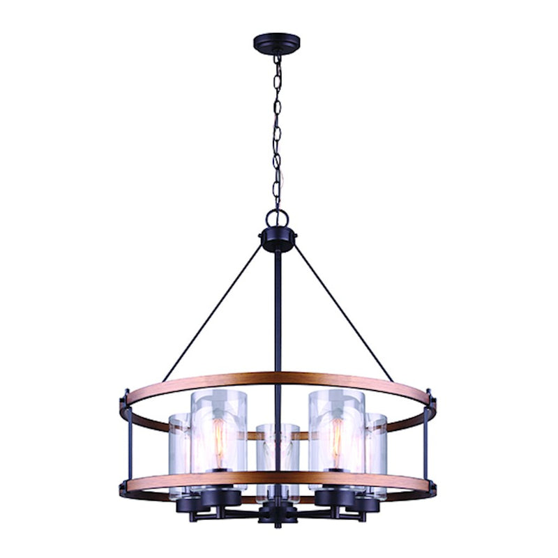Canarm Canmore 24in 5-Light Chandelier | Rubbed Bronze and Brushed Wood with Clear Glass | Dining Room & Living Room | Model ICH740A05RBB24