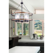 Canarm Canmore 24in 5-Light Chandelier | Rubbed Bronze and Brushed Wood with Clear Glass | Dining Room & Living Room | Model ICH740A05RBB24