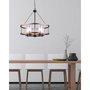 Canarm Canmore 24in 5-Light Chandelier | Rubbed Bronze and Brushed Wood with Clear Glass | Dining Room & Living Room | Model ICH740A05RBB24