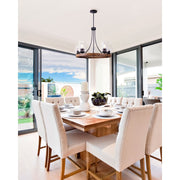 Canarm Artie 26in 5-Light Chandelier | Industrial Matte Black and Faux Wood with Clear Glass | Kitchen Island & Dining Room | Model ICH749B05BKW
