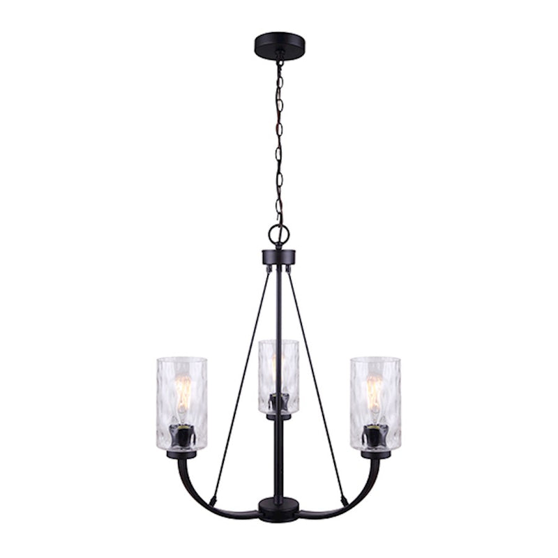Canarm Newport 21in 3-Light Chandelier | Black Metal and Watermark Glass | Dining Room & Kitchen Island | 21 x 21 x 11 in | Model ICH754A03BK