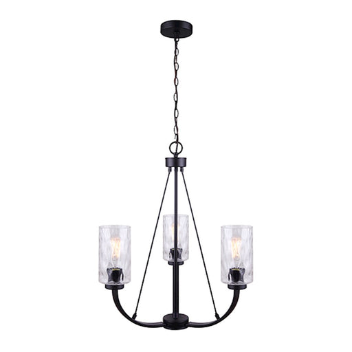 Canarm Newport 21in 3-Light Chandelier | Black Metal and Watermark Glass | Dining Room & Kitchen Island | 21 x 21 x 11 in | Model ICH754A03BK