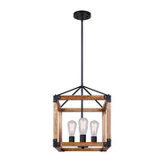 Canarm Moss 14in 4-Light Chandelier | Black Metal and Real Wood | Dining Room & Living Room | 14 x 14 x 21 in | Model ICH756A04BKW14