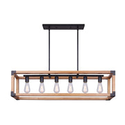 Canarm Moss 39.75in 6-Light Chandelier | Modern Black and Wood | Dining Room & Living Room | 39.75 x 8.25 x 13.25 in | Model ICH756A06BKW40