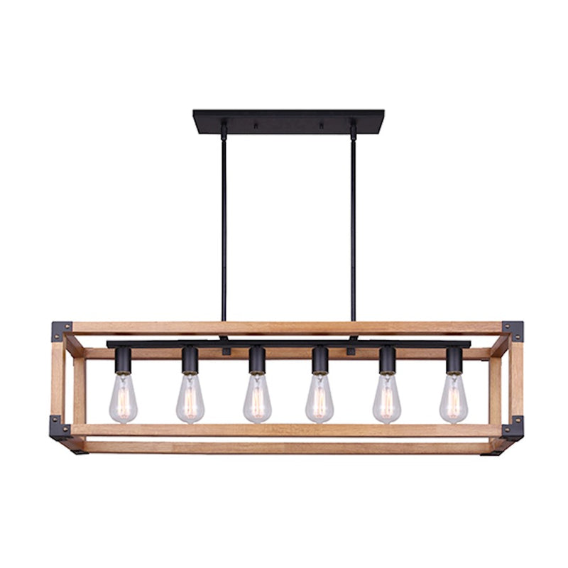 Canarm Moss 39.75in 6-Light Chandelier | Modern Black and Wood | Dining Room & Living Room | 39.75 x 8.25 x 13.25 in | Model ICH756A06BKW40