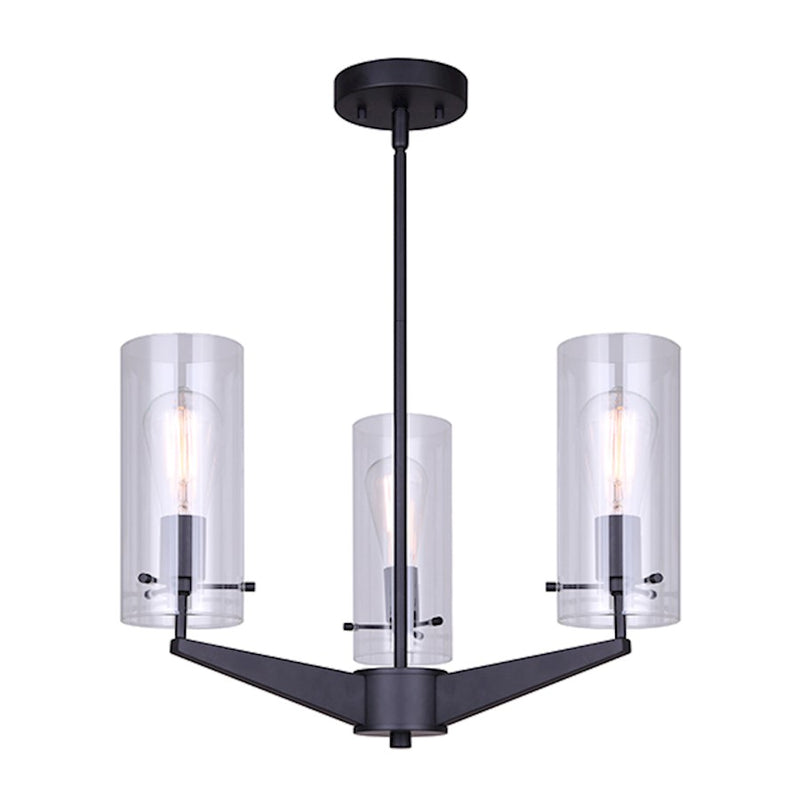 Canarm Joni 20.25in 3-Light Chandelier | Modern Black and Clear Glass | Dining Room & Living Room | 20.25 x 20.25 x 17.12 in | Model ICH759A03BK