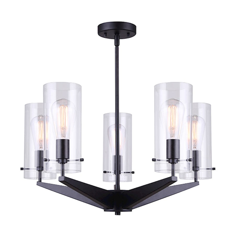 Canarm Joni 24in 5-Light Chandelier | Modern Black and Clear Glass | Dining Room & Living Room | 24 x 24 x 17.5 in | Model ICH759A05BK