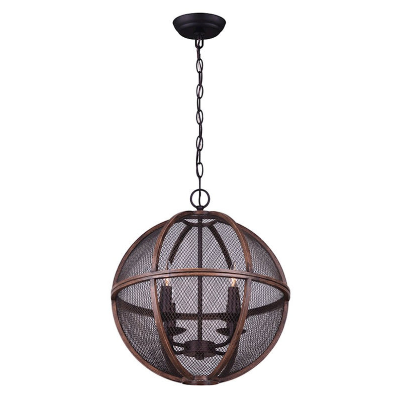 Canarm Freya 18in 4-Light Chandelier | Oil Rubbed Bronze and Brushed Wood | Dining Room & Living Room | 18 x 18 x 20 in | Model ICH761A04RBB18