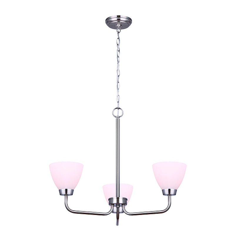 Canarm Noah 20in 3-Light Chandelier | Brushed Nickel and Flat Opal Glass | Dining Room & Living Room | 20 x 20 x 20 in | Model ICH765A03BN