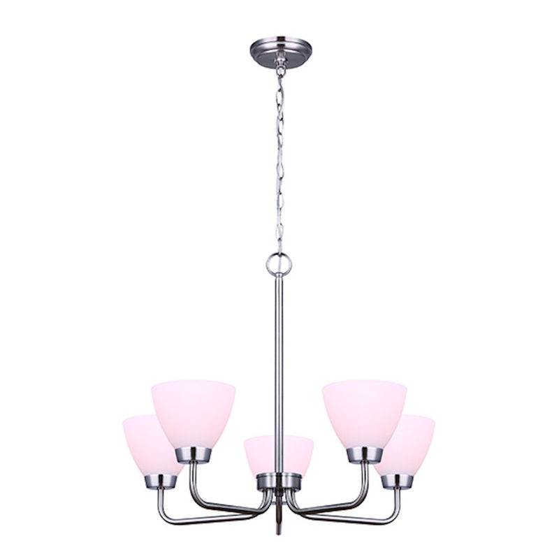 Canarm Noah 24in 5-Light Chandelier | Brushed Nickel and Flat Opal Glass | Dining Room & Living Room | 24 x 24 x 20 in | Model ICH765A05BN