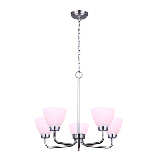 Canarm Noah 24in 5-Light Chandelier | Brushed Nickel and Flat Opal Glass | Dining Room & Living Room | 24 x 24 x 20 in | Model ICH765A05BN